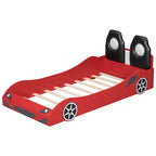 Letto a piattaforma a forma di auto da corsa Whisen Wood, formato singolo, con LED e schienale imbottito