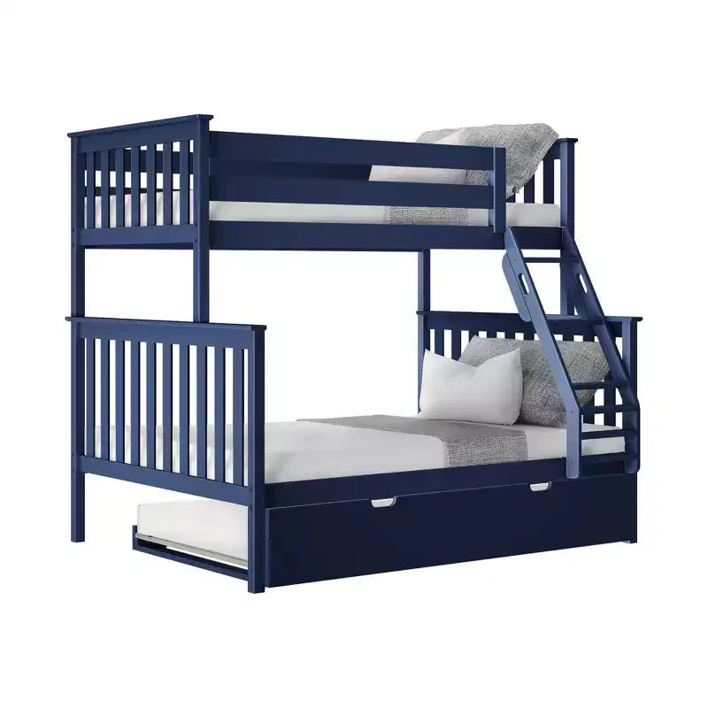 Letto a Castello in Legno Massello Max & Lily, una Piazza e Mezza con Letto Estraibile Contenitore e Scaletta per Bambini