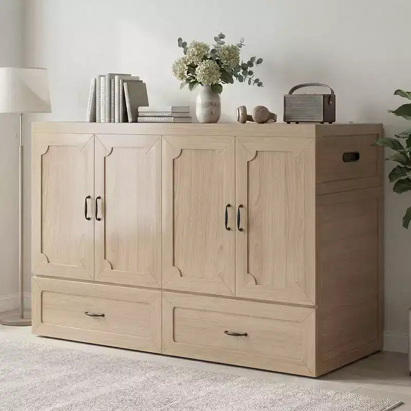 Letto a scomparsa matrimoniale Mjkone con materasso, ricarica USB, cassetti portaoggetti