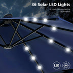 MAISON ARTS Ombrellone rettangolare da esterno a manovella con doppia falda da 4,5 metri, con luci a LED solari e base inclusa