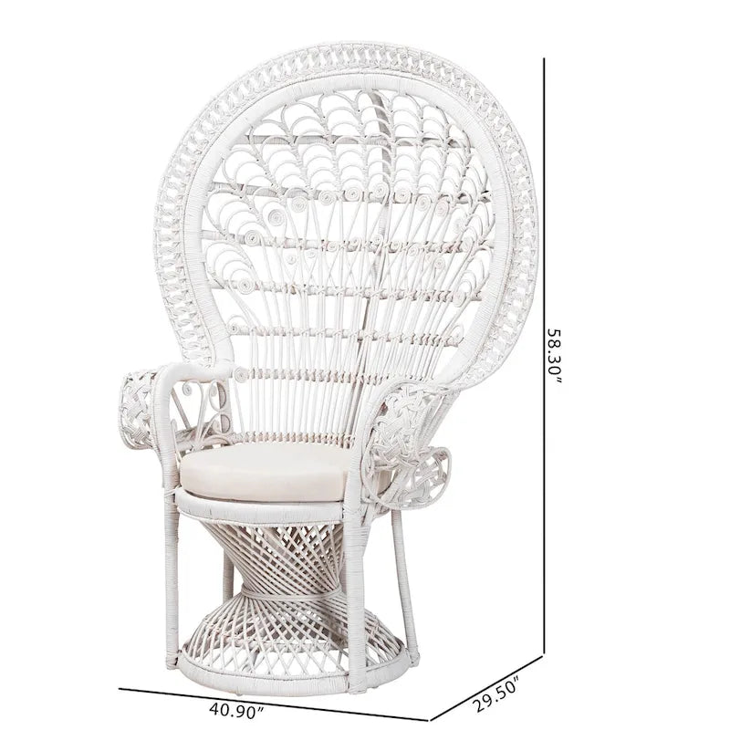 Sedia Kallima Pavone in Rattan Naturale Bianco Bohemien Moderno