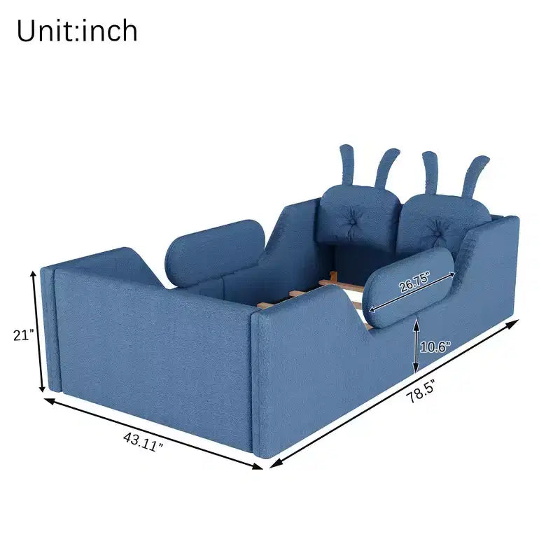 Whisen Twin - Letto a piattaforma, Letto imbottito da pavimento per bambini con cuscino a coniglio, Sponde laterali rimovibili