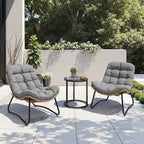 Poltrone Papasan da Esterno con Cuscino in Rattan PE, Comode Poltrone da Patio con Tavolino Laterale