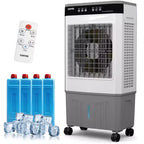 Raffrescatore Evaporativo con Serbatoio dell'Acqua, 4 Sacchetti di Ghiaccio, 3 Velocità, Oscillazione di 120°, Telecomando e Timer di 12 Ore, 150W Portatile da Pavimento