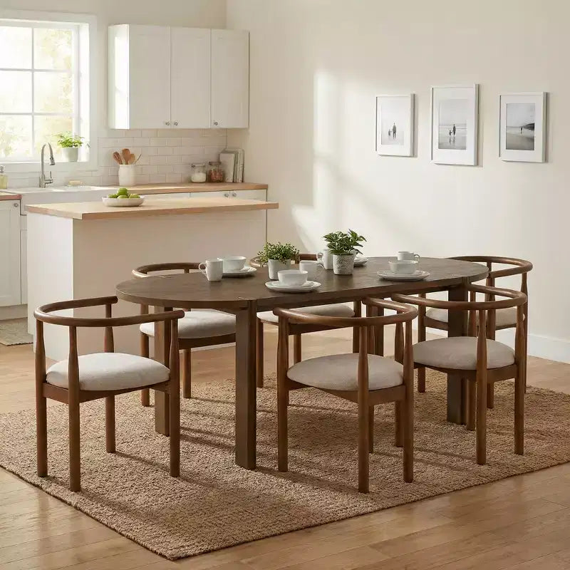 Set da pranzo ovale da 7 pezzi, set da pranzo per 6, set da tavolo da cucina grande da 71'' con 6 sedie da pranzo imbottite, noce - Christopher Knight Home