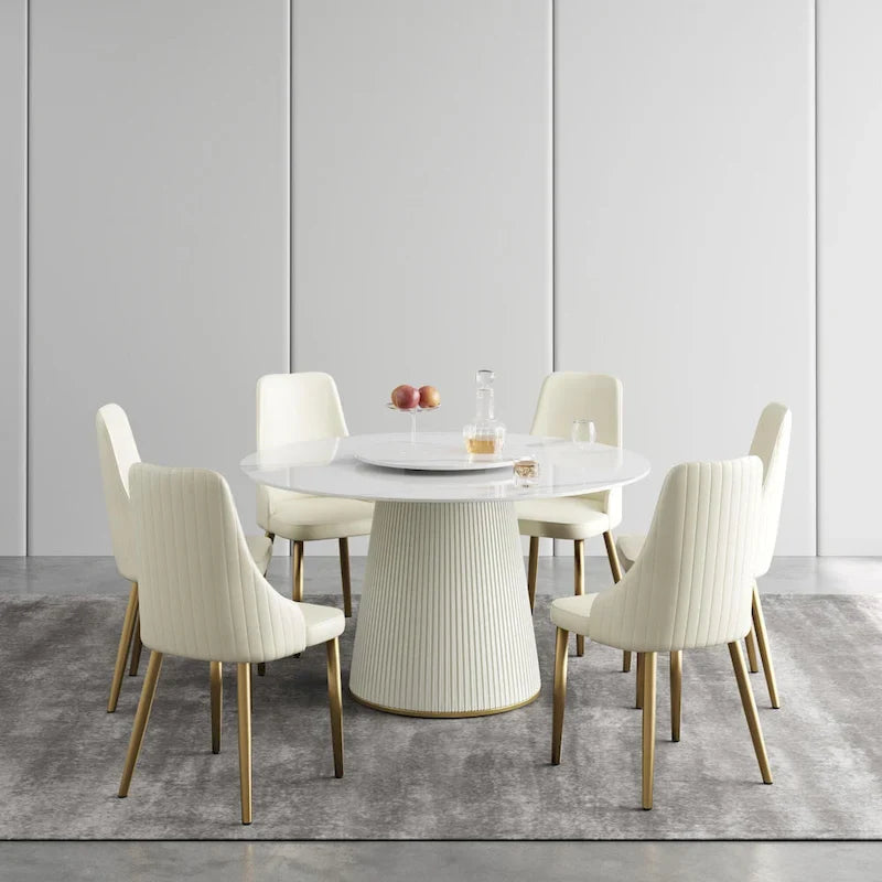 Tavolo da pranzo rotondo da 53" per 6 persone con piano in pietra sinterizzata e Lazy Susan