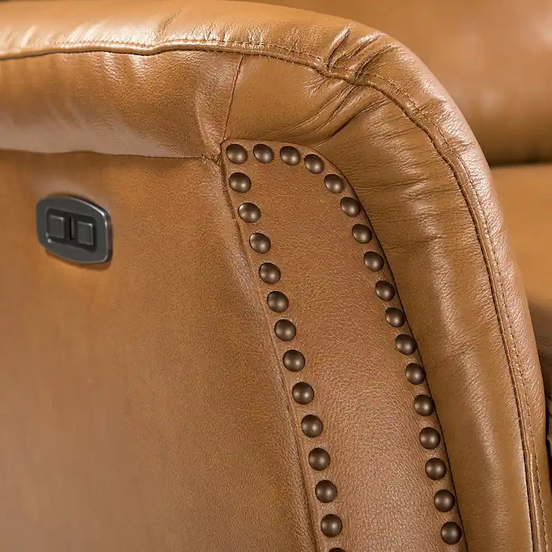 Poltrona reclinabile elettrica in vera pelle con porta USB - Set di 2 con schienale a orecchioni e borchie