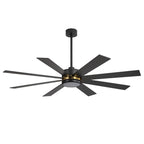 Ventilatore da soffitto nero da 65 pollici a 8 pale con luce LED e telecomando
