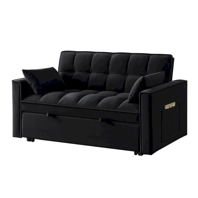Divano letto a due posti 4 in 1 con braccioli e tasche portaoggetti, divano letto estraibile multifunzionale trapuntato con schienale regolabile