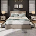 CuisinSmart - Struttura letto in velluto a coste con testiera, struttura letto imbottita con piattaforma con 4 cassetti portaoggetti e supporto a doghe in legno