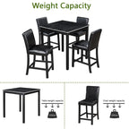 Set da pranzo moderno di 5 pezzi con tavolo quadrato ad altezza bancone e 4 sedie imbottite