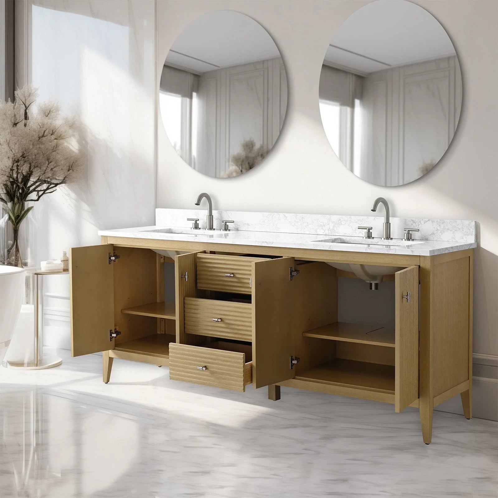 Mobile lavabo doppio Vanity Art 72 per bagno con piano in marmo composito