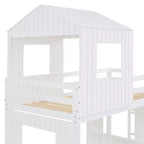 Letto a castello in legno Luxystar Twin Over Full con casetta da gioco, scivolo e sponde di protezione