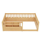 Letto a terra per bambini Bellemave con recinzione rialzata e libreria, struttura letto matrimoniale in legno Montessori per bambine e bambini