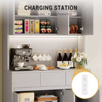 Mobile dispensa da cucina da 71 pollici, mobile dispensa con luci a LED e prese di corrente, mobile buffet con supporto per microonde, ripiani regolabili