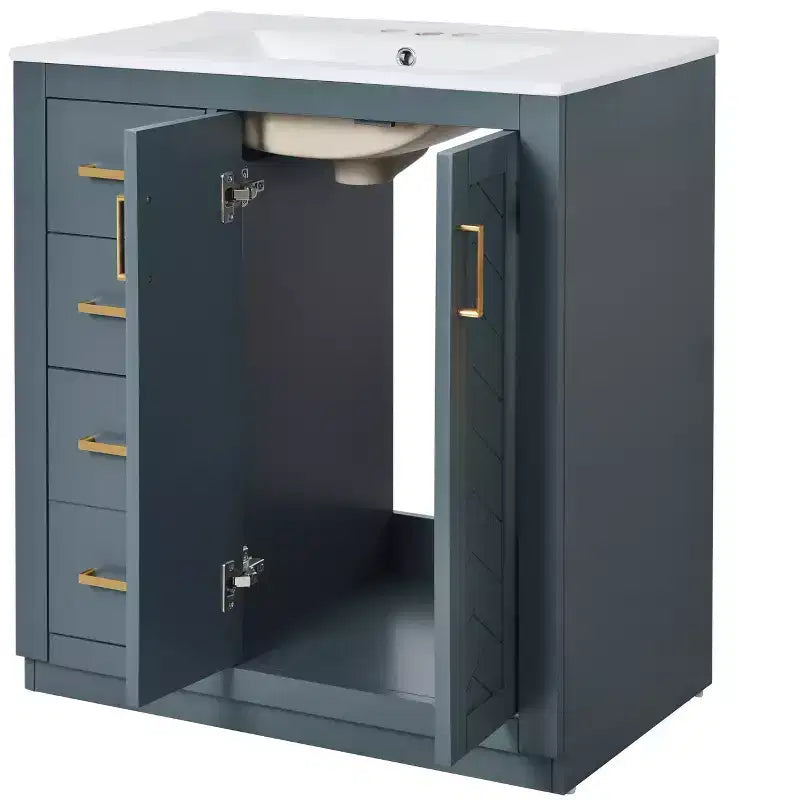 Mobile bagno 30 pollici con lavabo singolo, armadietto e 3 cassetti – Nero / Blu / Verde / Indaco / Bianco