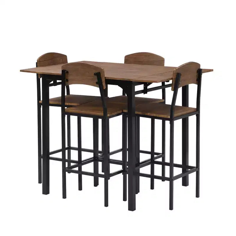 Set da pranzo 5 pezzi Whisen Farmhouse con tavolo a foglia ribaltabile ad altezza bancone e sedie da pranzo