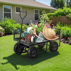 Carrello da Giardino in Acciaio Pesante, 227 kg, Carrello Pieghevole con Sponde in Rete Rimovibili e Rivestimento, Pneumatici da 10 Pollici, Maniglia di Trazione