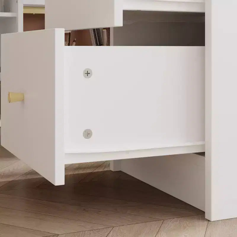 Tavolo Unghie Bianco con Aspiratore Integrato, Vetrina in Vetro Temperato, Maniglie Dorate, Postazione Salone Unghie, Tavolo Trucco