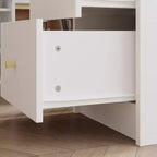 Tavolo Unghie Bianco con Aspiratore Integrato, Vetrina in Vetro Temperato, Maniglie Dorate, Postazione Salone Unghie, Tavolo Trucco