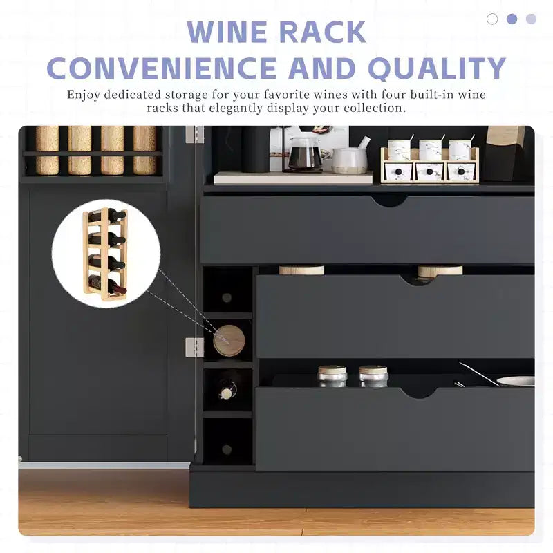 Dispensa da cucina indipendente 77H, armadio contenitore in stile rustico con ripiani regolabili, ripiani sulla porta, cassetti e portabottiglie - ModernLuxe