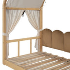 Letto a piattaforma in legno massiccio a forma di casetta, letto Montessori a terra con tetto ad arco e letto estraibile per bambine e bambini