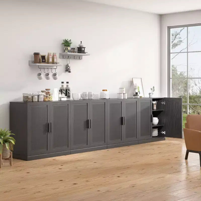 Armadio decorativo con 12 ripiani da 157 cm in vimini nero ad alta venatura del legno