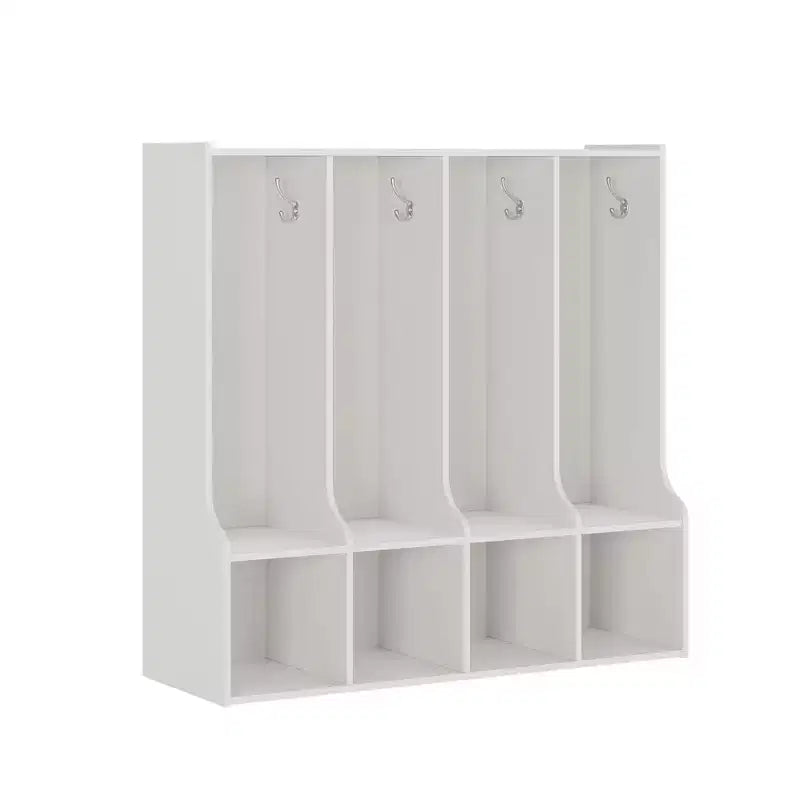 Mobiletto/armadietto a 4 scomparti marrone/bianco con 8 ganci, per bambini