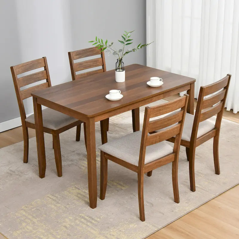 Set di 5 mobili da pranzo in legno massello 47L (1 tavolo + 4 sedie con schienale a doghe)