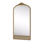 Specchio da parete marrone con cornice in legno ad arco intagliata classica e base in rattan, 37 pollici L x 71 pollici A