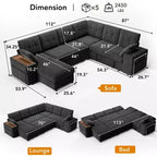 Divano letto componibile modulare Dyonery 112 con letto estraibile, divano componibile a U con contenitore, divani con seduta extra ampia e profonda per soggiorno