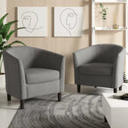 Set di 2 Poltrone Club con Braccioli in Lino a Botte Moderne