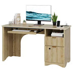 Scrivania Smart Bestier 55 per computer, scrivania da scrittura in rovere con cassetti portadocumenti e presa di corrente, scrivania direzionale con vani a giorno e vassoio per tastiera