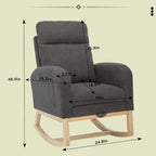 Poltrona a dondolo moderna con schienale alto da 75 cm, imbottita, con gambe in legno massello e poggiapiedi regolabile