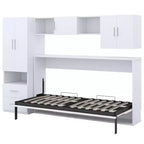 Letto a scomparsa matrimoniale, Struttura letto a parete in legno con armadio integrato, cassetti e ripiani aperti, bianco - ModernLuxe
