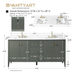 Mobile lavabo doppio Vanity Art 72 per bagno con piano in marmo composito