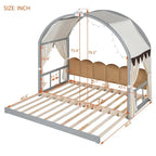 Letto a piattaforma in legno massiccio a forma di casetta, letto Montessori a terra con tetto ad arco e letto estraibile per bambine e bambini