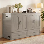 Mjkone Letto a Scomparsa Convertibile Matrimoniale Queen Size con Ricarica USB, Cassetti Contenitori, Materasso Escluso