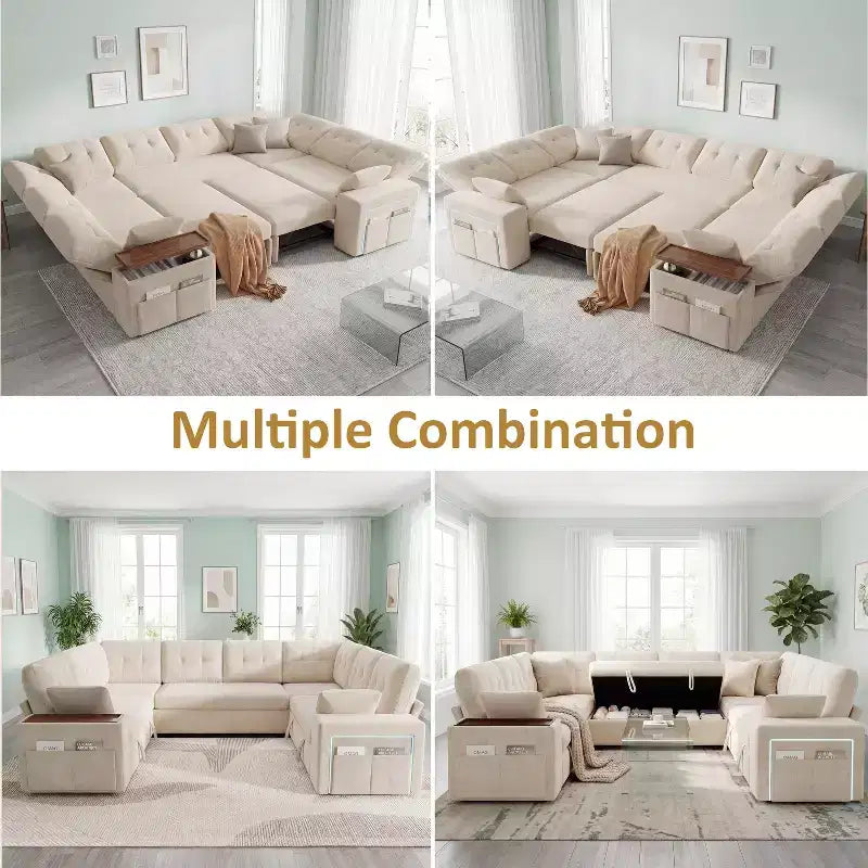 Divano letto componibile modulare Dyonery 112 con letto estraibile, divano componibile a U con contenitore, divani con seduta extra ampia e profonda per soggiorno