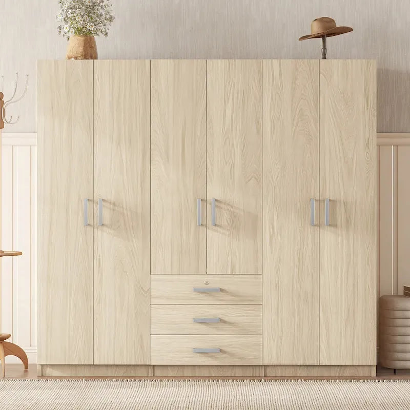 Armadio a 6 ante in legno con 3 cassetti grandi per camera da letto
