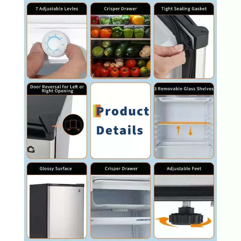 Mini Frigo da 127 Litri con Congelatore, Frigorifero Compatto con Porta Reversibile, Termostato Regolabile ad Alta Efficienza Energetica, Piccolo Frigo