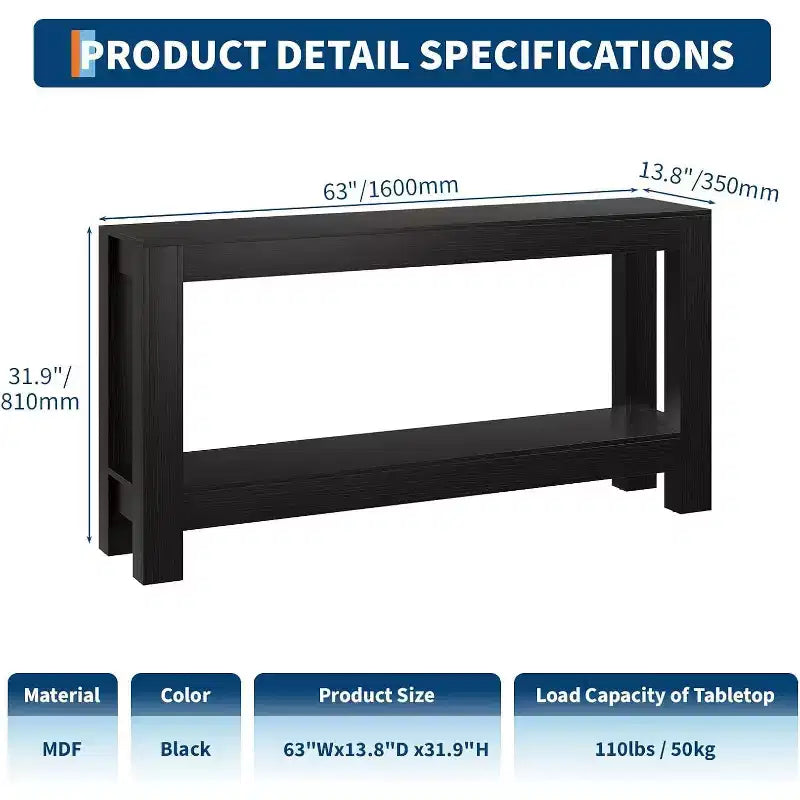 Tavolino console da ingresso a 63 pollici con 2 cassetti, tavolo da divano stretto in legno per soggiorno, corridoio o foyer, tavolino contenitore d'accento