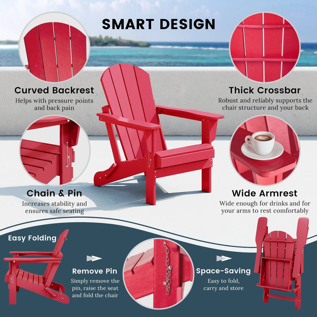 Polytrends Laguna Sedia Adirondack Pieghevole da Esterno per Patio Resistente allo Sbiadimento e alle Intemperie
