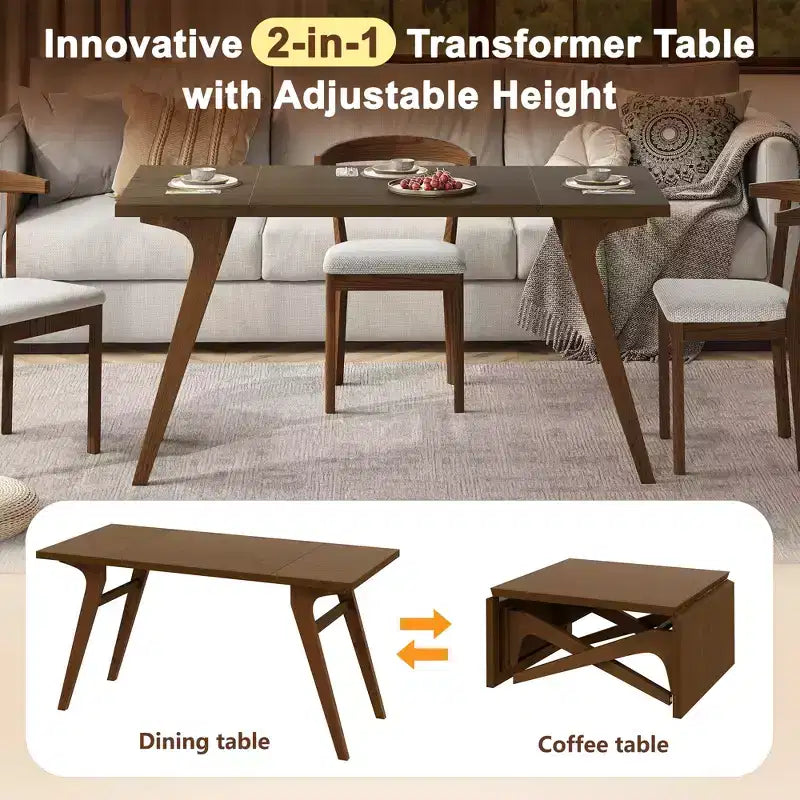Tavolino da Caffè 2 in 1, Tavolo da Pranzo Estensibile, Tavolo Regolabile in Altezza per Casa e Ufficio, Salvaspazio - ModernLuxe