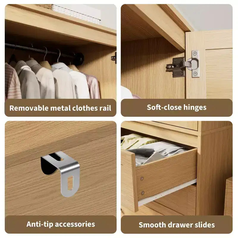 COZONY Armadio Guardaroba con 3 Cassetti e 2 Ante, Armadio Moderno in Legno per Camera da Letto, Armadio Alto Bianco Resistente