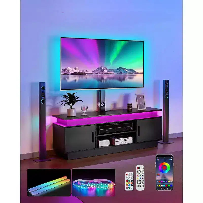 VEVOR Mobile TV 52" con Supporto per TV Fino a 75", Centro di Intrattenimento con Presa di Corrente, Regolabile in Altezza, Nero