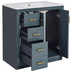 Mobile bagno 30 pollici con lavabo singolo, armadietto e 3 cassetti – Nero / Blu / Verde / Indaco / Bianco