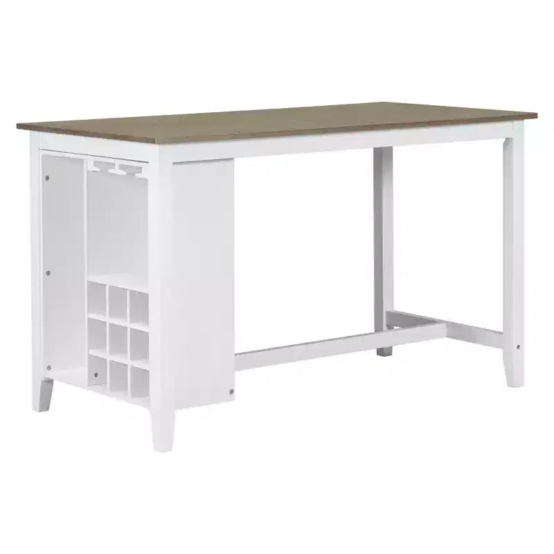 Set da pranzo da 5 pezzi in stile rustico ad altezza bancone con sedie per 4 persone, tavolo rettangolare in legno con ripiani e scomparto per bar/vino