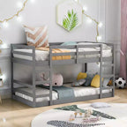 Letto a castello basso, letto a castello in legno con scaletta, letto a castello con sponde di sicurezza complete