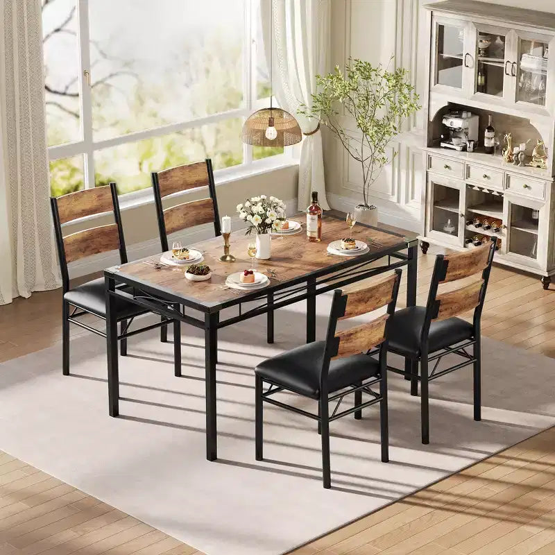 Set tavolo da pranzo per 4, con 4 sedie imbottite, set da 5 pezzi tavolo da cucina e sala da pranzo in legno con protezione angolare per cucina, appartamento, piccoli spazi